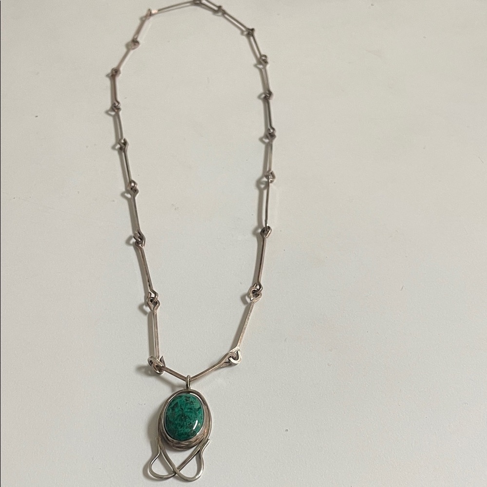 Silver 925 Necklace with Green Stone Pendant